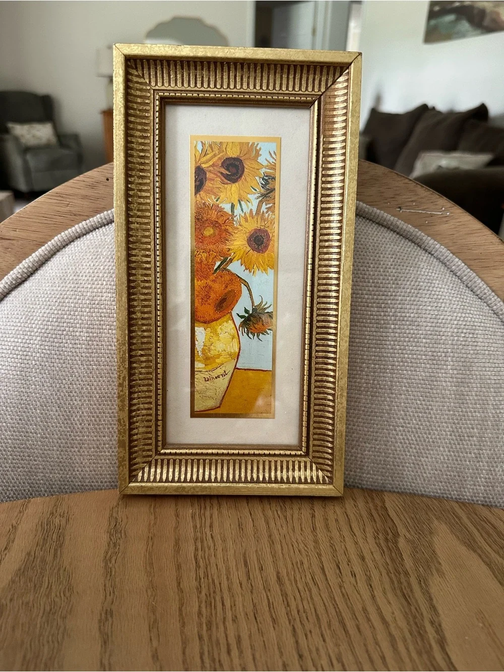 Framed Sunflower Art Print in Gold Frame Van Gogh’s Sunflowers 5” x 9 3/4”